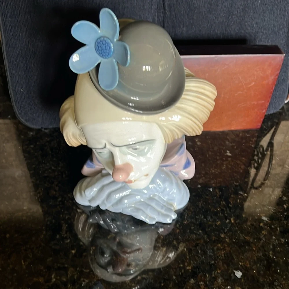 Vintage 1980’s Lladro pensive Clown bust #5130 with wood base and original box - Picture 15 of 17